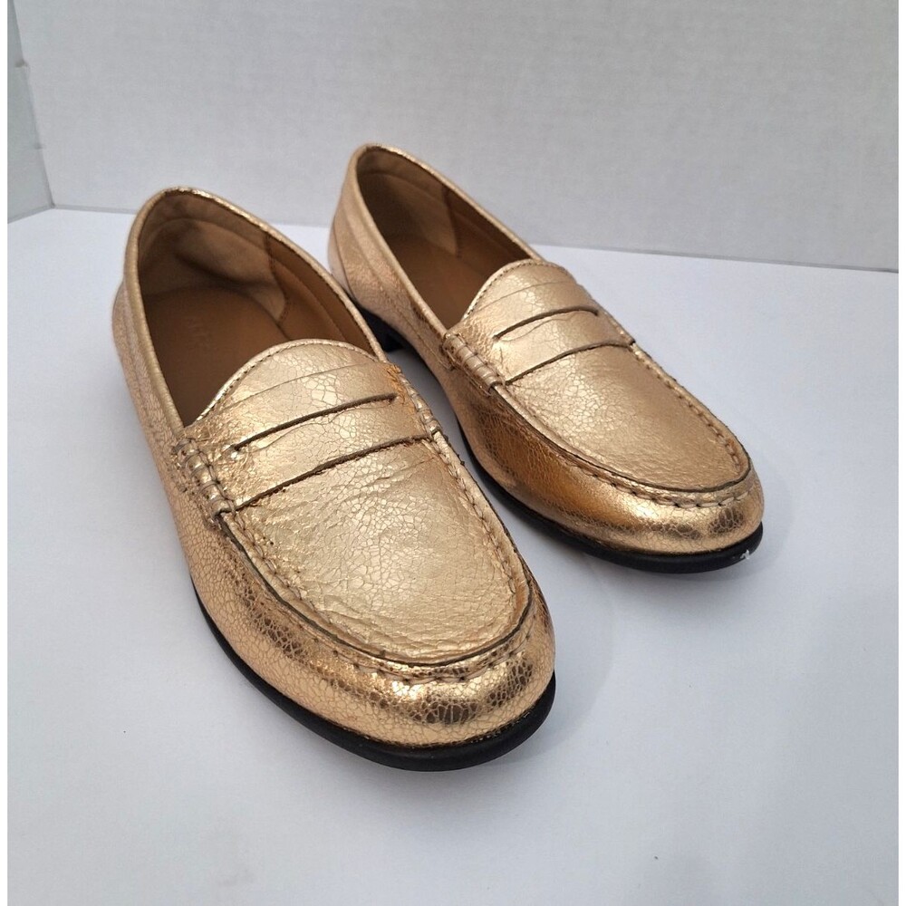 Array Metallic Gold Leather Penny Loafers Woemns Sz 8.5 Narrow Office Business